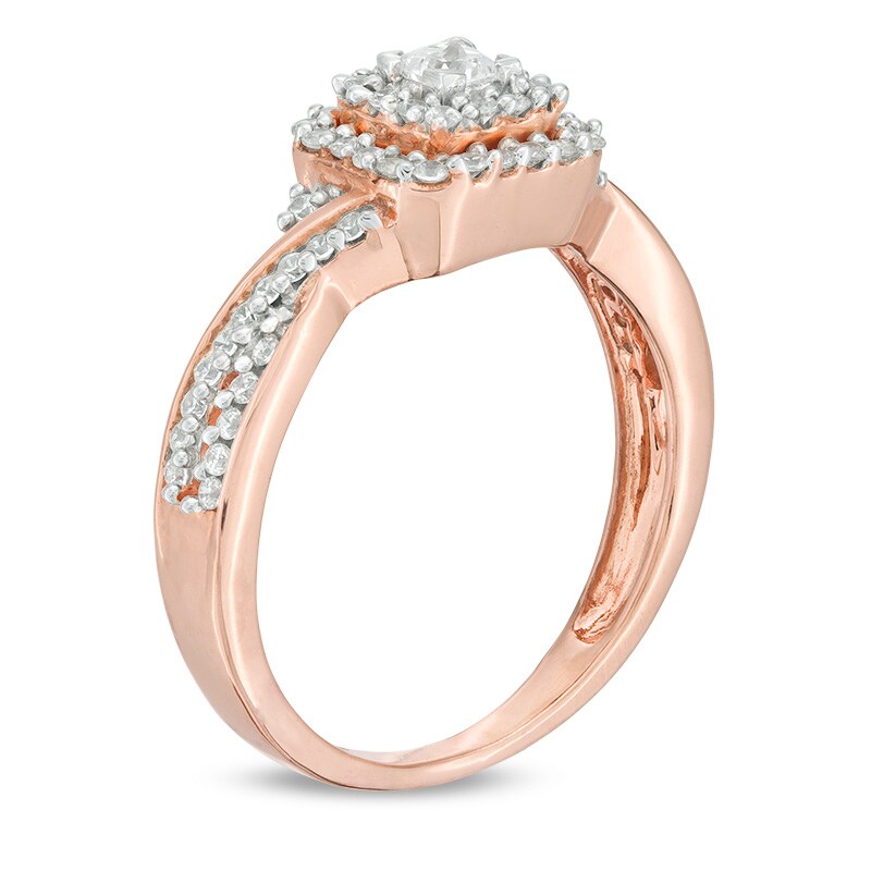 Main Image 3 of Previously Owned - 1/3 CT. T.W. Princess-Cut Diamond Double Frame Engagement Ring in 10K Rose Gold