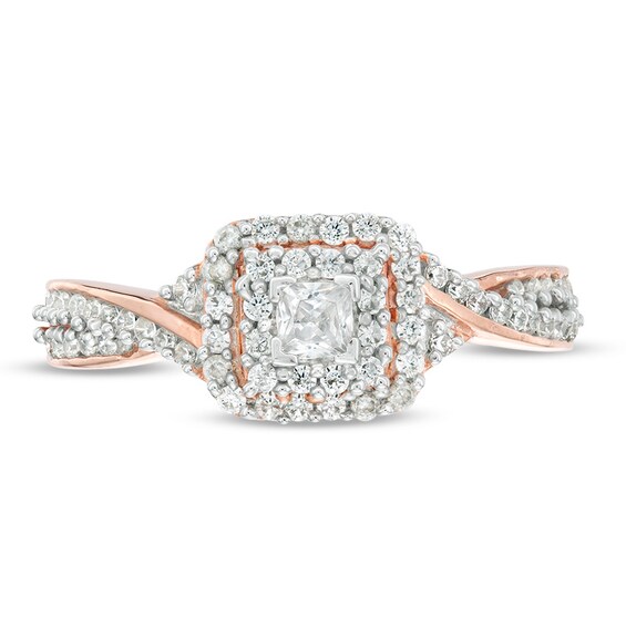 Previously Owned - 1/3 CT. T.w. Princess-Cut Diamond Double Frame Engagement Ring in 10K Rose Gold