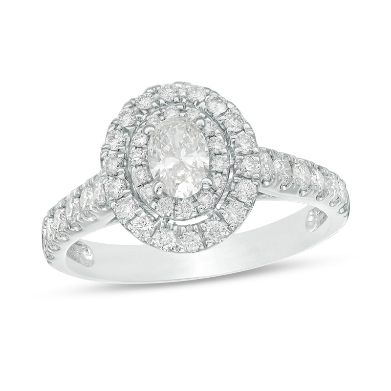 Main Image 1 of Previously Owned - 1 CT. T.W. Oval Diamond Double Frame Engagement Ring in 14K White Gold