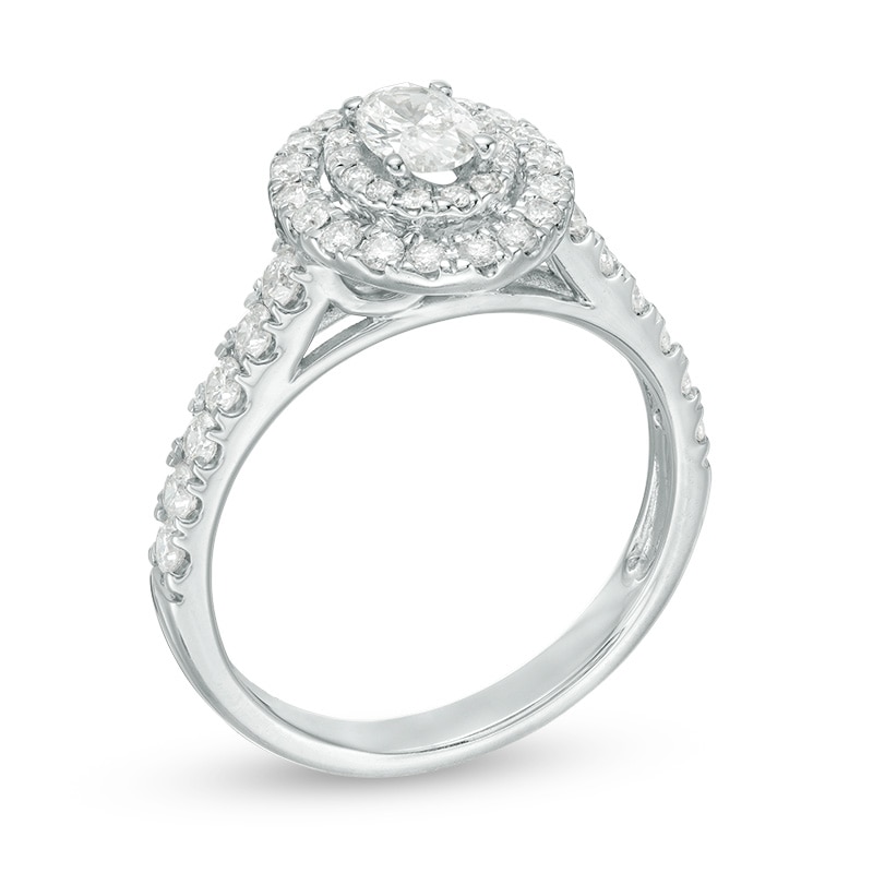 Main Image 3 of Previously Owned - 1 CT. T.W. Oval Diamond Double Frame Engagement Ring in 14K White Gold