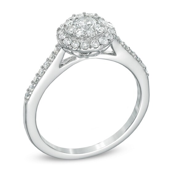 Previously Owned - 3/4 CT. T.w. Multi-Diamond Double Frame Engagement Ring in 14K White Gold