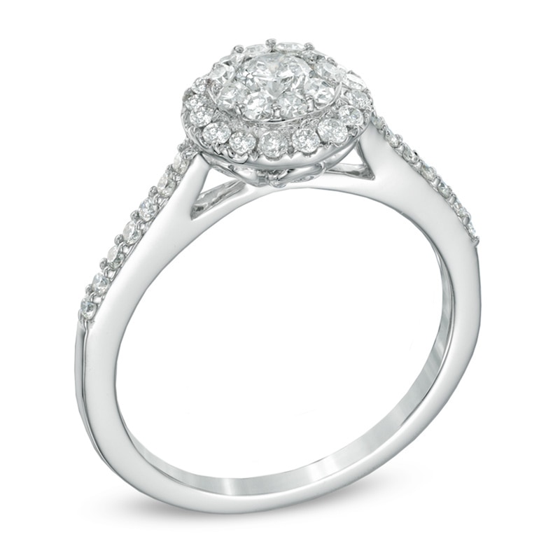 Main Image 2 of Previously Owned - 3/4 CT. T.W. Multi-Diamond Double Frame Engagement Ring in 14K White Gold