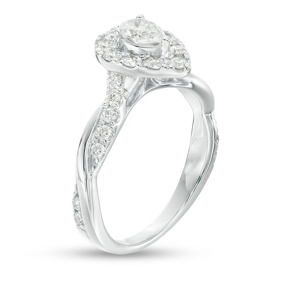 Previously Owned - 7/8 CT. T.w. Pear-Shaped Diamond Frame Twist Shank Engagement Ring in 10K White Gold