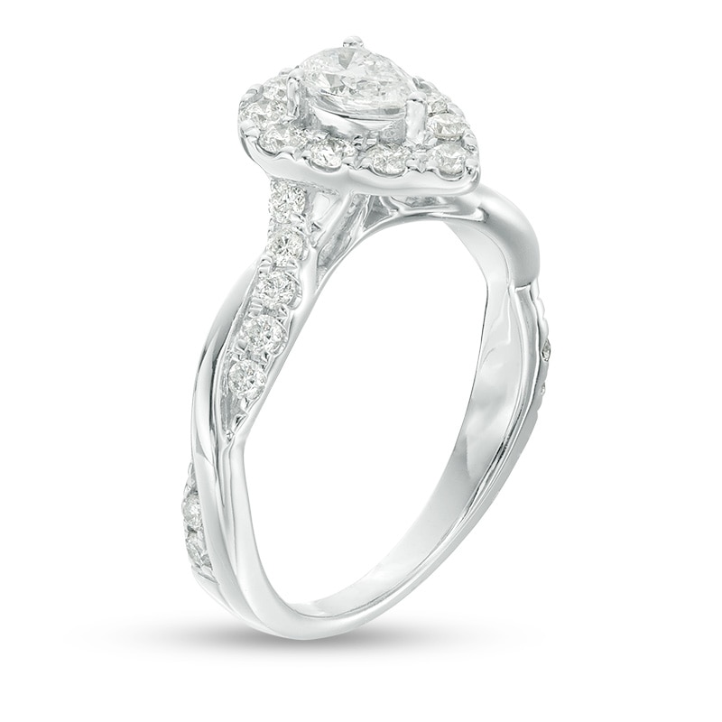 Main Image 3 of Previously Owned - 7/8 CT. T.W. Pear-Shaped Diamond Frame Twist Shank Engagement Ring in 10K White Gold