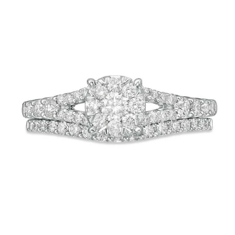 Main Image 4 of Previously Owned - 1 CT. T.W. Diamond Frame Vintage-Style Bridal Set in 14K White Gold
