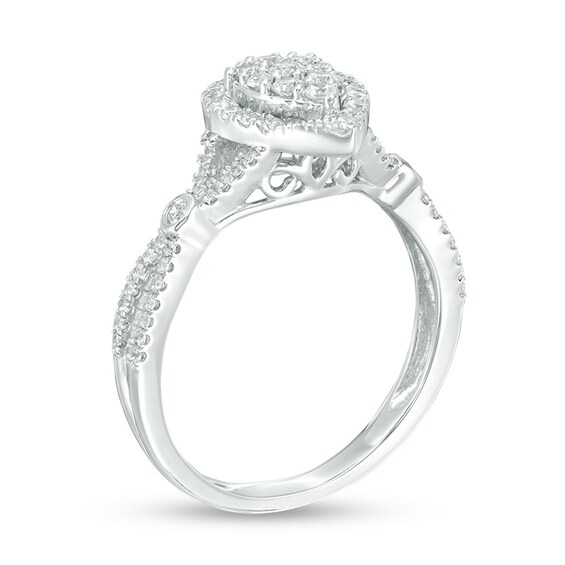 Previously Owned - 1/2 CT. T.w. Composite Diamond Pear-Shaped Frame Split Shank Ring in 10K White Gold