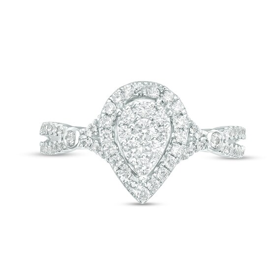 Previously Owned - 1/2 CT. T.w. Composite Diamond Pear-Shaped Frame Split Shank Ring in 10K White Gold