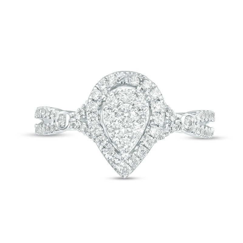 Main Image 4 of Previously Owned - 1/2 CT. T.W. Composite Diamond Pear-Shaped Frame Split Shank Ring in 10K White Gold