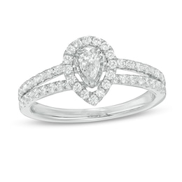 Previously Owned - 3/4 CT. T.W. Pear-Shaped Diamond Frame Vintage-Style Engagement Ring in 10K White Gold