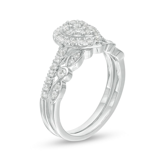 Previously Owned - 1/2 CT. T.w. Composite Pear-Shaped Diamond Art Deco Bridal Set in 10K White Gold