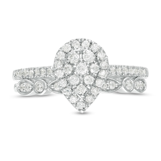 Previously Owned - 1/2 CT. T.w. Composite Pear-Shaped Diamond Art Deco Bridal Set in 10K White Gold