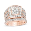 Thumbnail Image 1 of Previously Owned - 1-1/2 CT. T.W. Composite Diamond Cushion Frame Multi-Row Three Piece Bridal Set in 10K Rose Gold