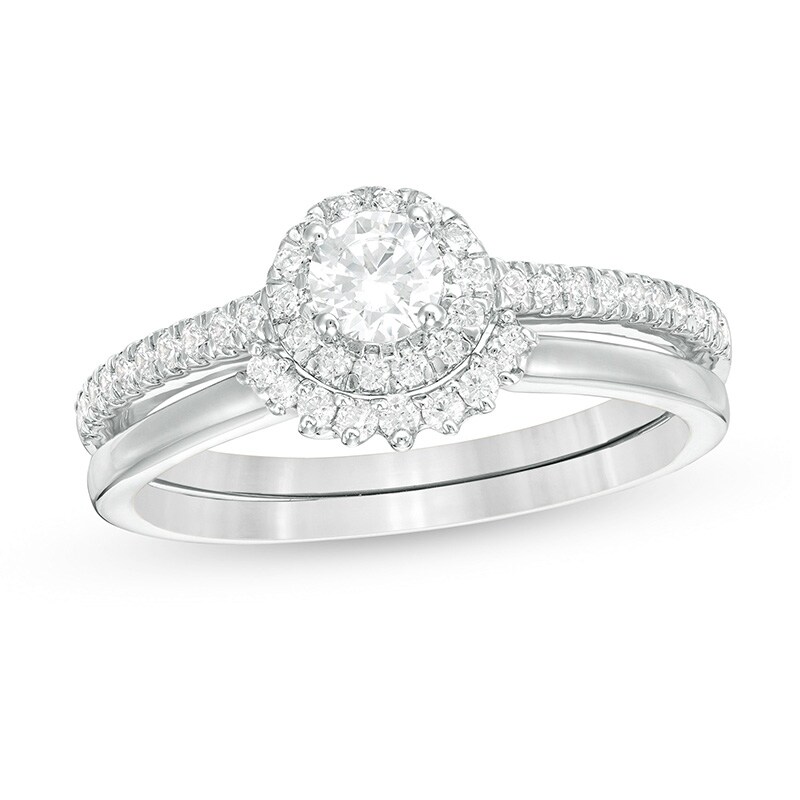 Main Image 1 of Previously Owned - 1/2 CT. T.W. Diamond Frame Bridal Set in 10K White Gold