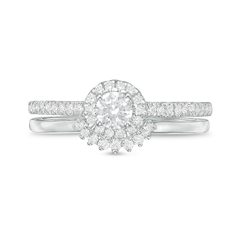 Main Image 4 of Previously Owned - 1/2 CT. T.W. Diamond Frame Bridal Set in 10K White Gold