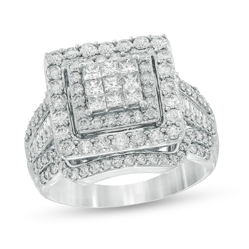 Main Image 1 of Previously Owned - 2 CT. T.W. Princess-Cut Composite Diamond Double Frame Engagement Ring in 10K White Gold