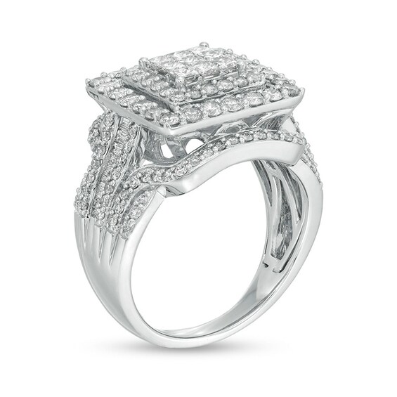 Previously Owned - 2 CT. T.w. Princess-Cut Composite Diamond Double Frame Engagement Ring in 10K White Gold
