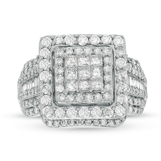 Previously Owned - 2 CT. T.w. Princess-Cut Composite Diamond Double Frame Engagement Ring in 10K White Gold