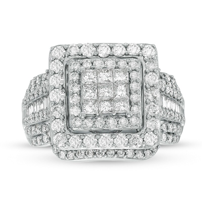 Main Image 4 of Previously Owned - 2 CT. T.W. Princess-Cut Composite Diamond Double Frame Engagement Ring in 10K White Gold