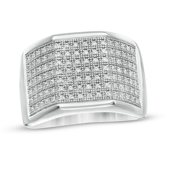Previously Owned - 1/3 CT. T.w. Diamond Multi-Row Geometric Ring in Sterling Silver