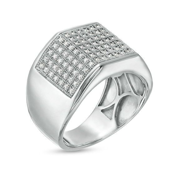 Previously Owned - 1/3 CT. T.w. Diamond Multi-Row Geometric Ring in Sterling Silver