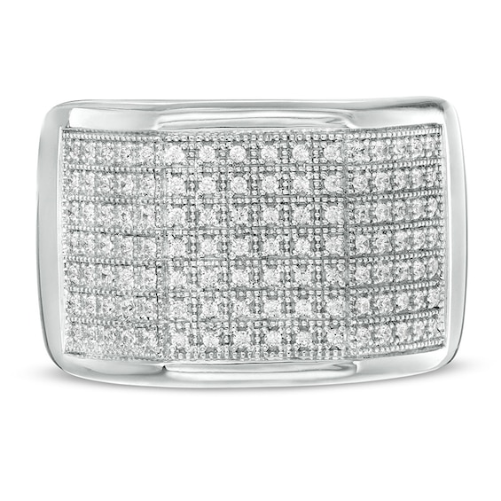 Previously Owned - 1/3 CT. T.w. Diamond Multi-Row Geometric Ring in Sterling Silver