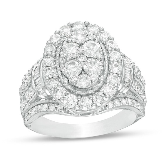 Previously Owned - 2 CT. T.w. Composite Diamond Oval Frame Vintage-Style Engagement Ring in 10K White Gold