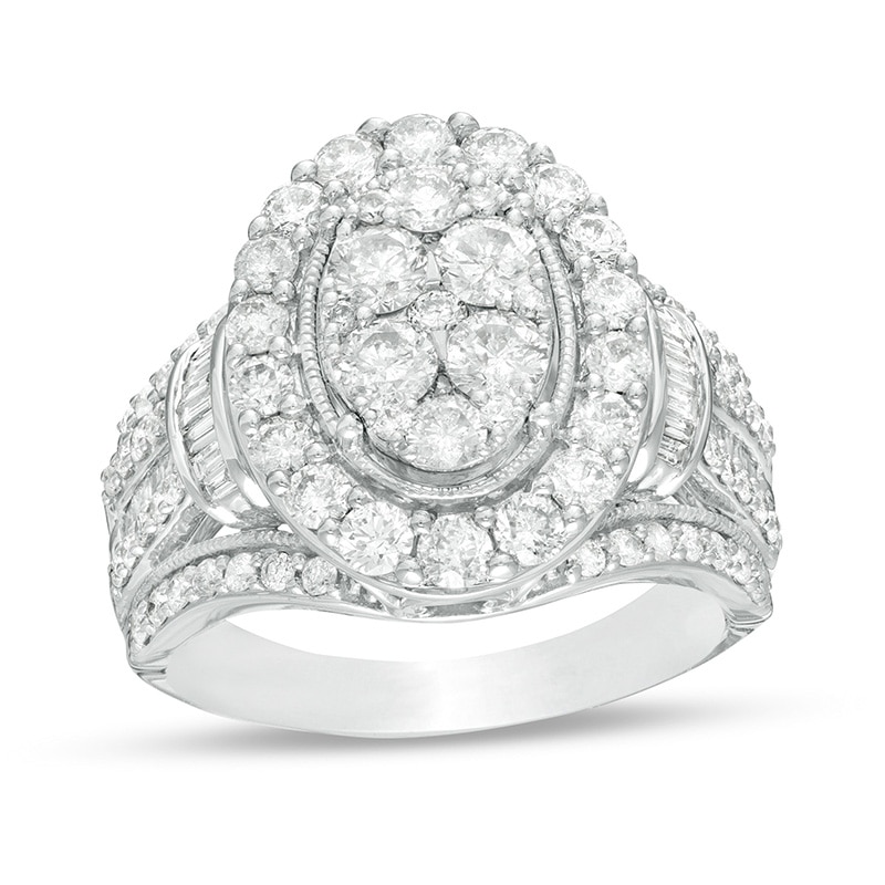 Main Image 1 of Previously Owned - 2 CT. T.W. Composite Diamond Oval Frame Vintage-Style Engagement Ring in 10K White Gold