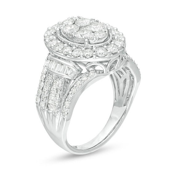 Previously Owned - 2 CT. T.w. Composite Diamond Oval Frame Vintage-Style Engagement Ring in 10K White Gold