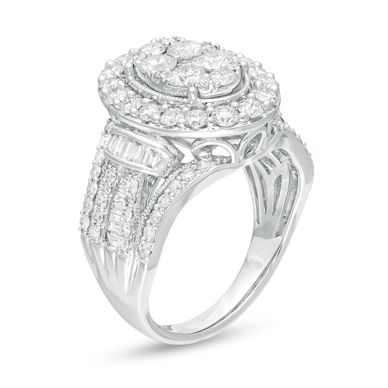 Main Image 2 of Previously Owned - 2 CT. T.W. Composite Diamond Oval Frame Vintage-Style Engagement Ring in 10K White Gold