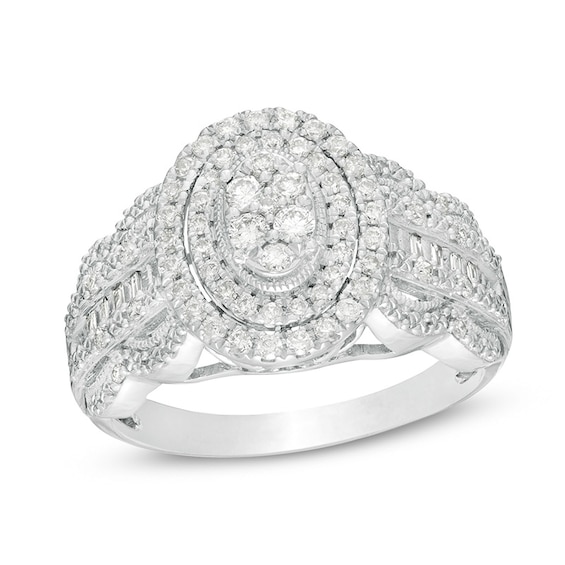 Previously Owned - 1/2 CT. T.w. Composite Diamond Frame Vintage-Style Scallop Edge Engagement Ring in 10K White Gold