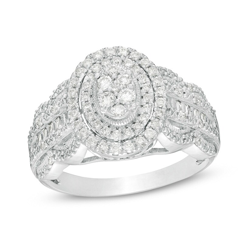 Main Image 1 of Previously Owned - 1/2 CT. T.W. Composite Diamond Frame Vintage-Style Scallop Edge Engagement Ring in 10K White Gold
