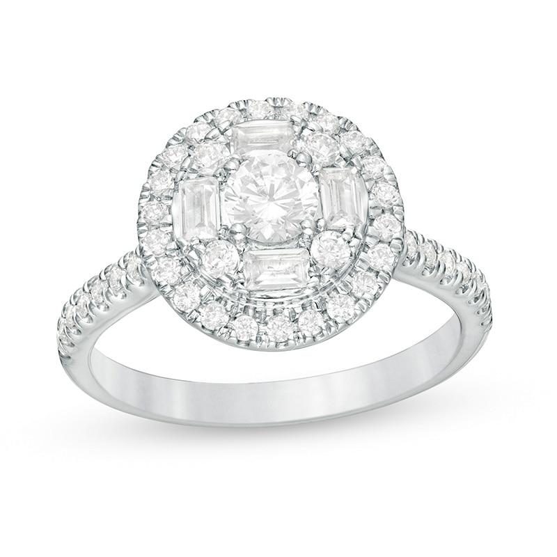 Main Image 1 of Previously Owned - 1 CT. T.W. Diamond Frame Engagement Ring in 14K White Gold