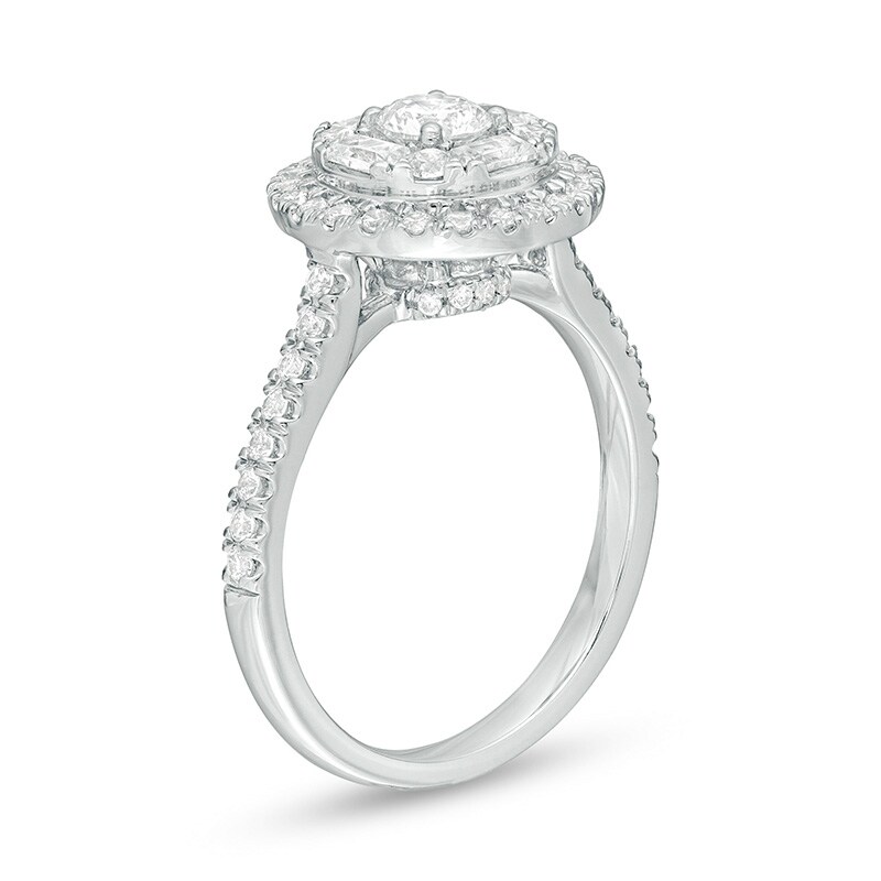 Main Image 3 of Previously Owned - 1 CT. T.W. Diamond Frame Engagement Ring in 14K White Gold