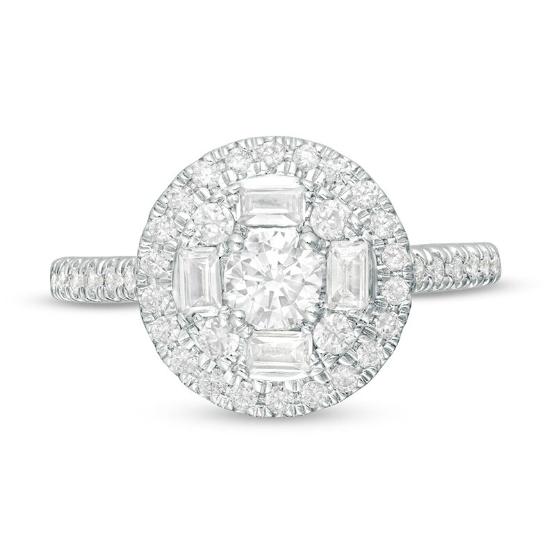 Main Image 4 of Previously Owned - 1 CT. T.W. Diamond Frame Engagement Ring in 14K White Gold