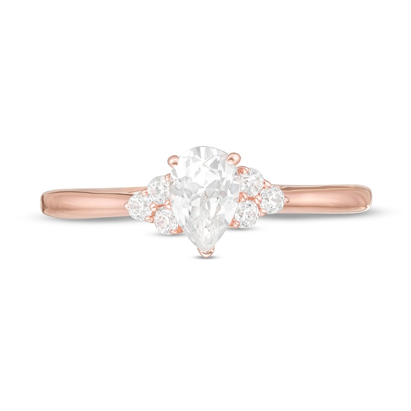 Main Image 4 of Previously Owned - 3/8 CT. T.W. Pear-Shaped Diamond Tri-Sides Engagement Ring in 10K Rose Gold