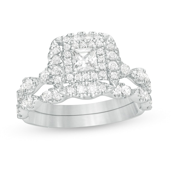 Previously Owned - 1 CT. T.w. Princess-Cut Diamond Frame Bridal Set in 14K White Gold
