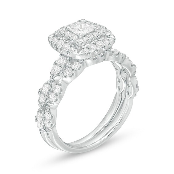 Previously Owned - 1 CT. T.w. Princess-Cut Diamond Frame Bridal Set in 14K White Gold