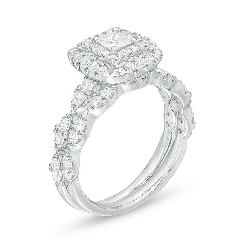 Main Image 3 of Previously Owned - 1 CT. T.W. Princess-Cut Diamond Frame Bridal Set in 14K White Gold