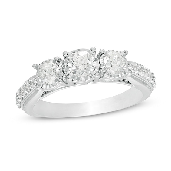 Previously Owned - 1 CT. T.w. Diamond Past Present Future® Engagement Ring in 14K White Gold