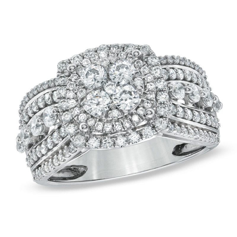 Main Image 1 of Previously Owned - 1-1/2 CT. T.W. Diamond Layered Framed Cluster Ring in 10K White Gold