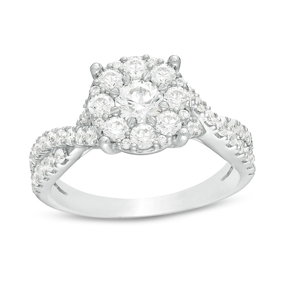 Previously Owned - 1-1/3 CT. T.w. Diamond Frame Twist Shank Engagement Ring in 14K White Gold