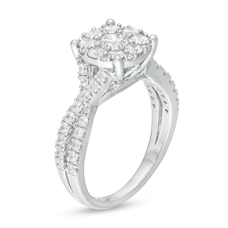 Main Image 3 of Previously Owned - 1-1/3 CT. T.W. Diamond Frame Twist Shank Engagement Ring in 14K White Gold