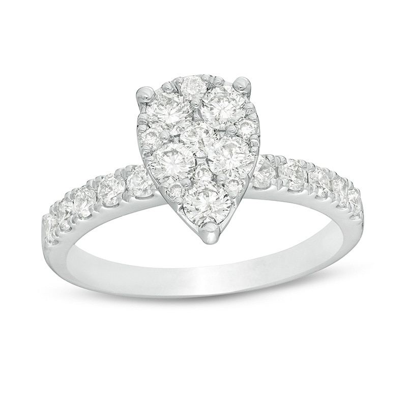 Main Image 1 of Previously Owned - 1 CT. T.W. Composite Pear-Shaped Diamond Frame Engagement Ring in 14K White Gold