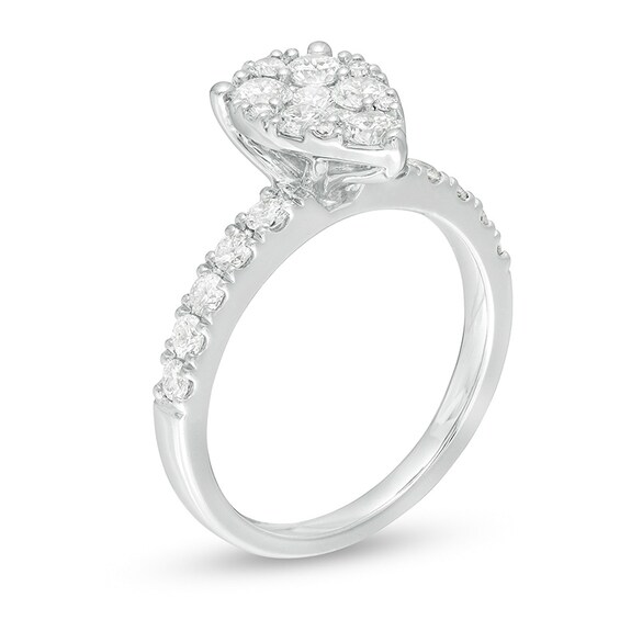 Previously Owned - 1 CT. T.w. Composite Pear-Shaped Diamond Frame Engagement Ring in 14K White Gold