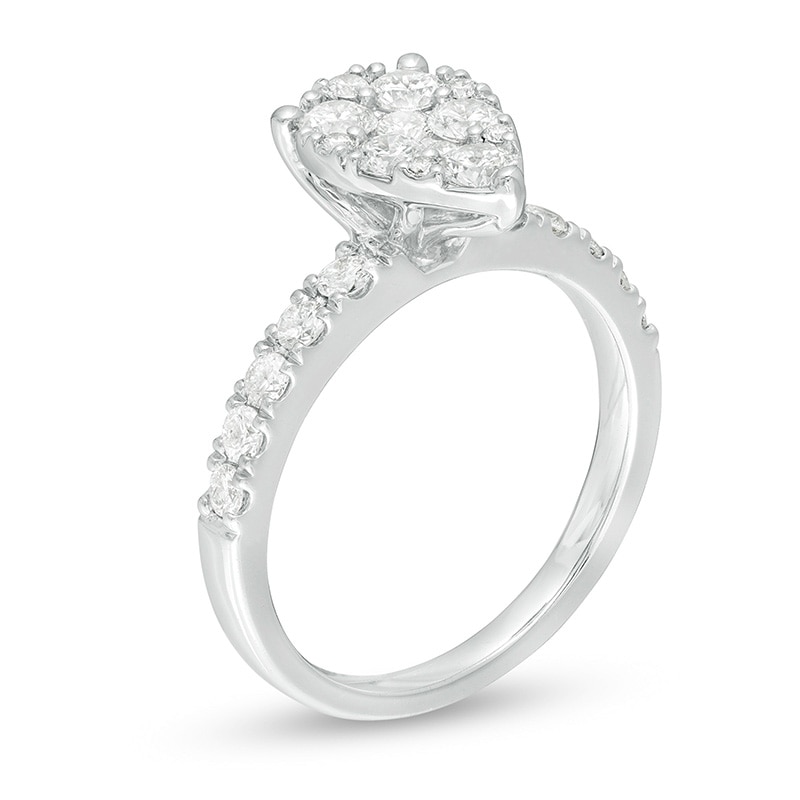 Main Image 3 of Previously Owned - 1 CT. T.W. Composite Pear-Shaped Diamond Frame Engagement Ring in 14K White Gold