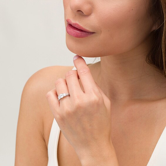 Previously Owned - 1-1/2 CT. T.w. Lab-Grown Diamond Past Present FutureÂ® Engagement Ring in 14K White Gold (G/Si2)