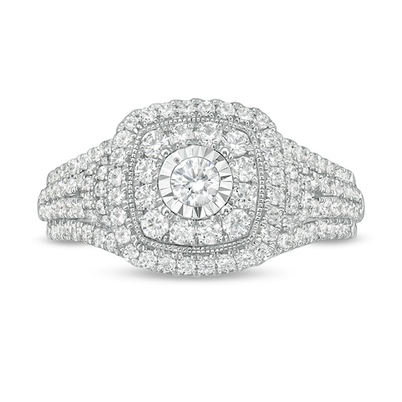 Previously Owned - 1 CT. T.w. Diamond Double Cushion Frame Multi-Row Engagement Ring in 10K White Gold