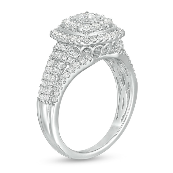 Previously Owned - 1 CT. T.w. Diamond Double Cushion Frame Multi-Row Engagement Ring in 10K White Gold