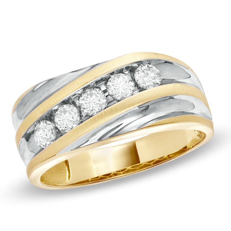 Main Image 1 of Previously Owned - Men's 1/2 CT. T.W. Diamond Slant Wedding Band in 14K Two-Tone Gold