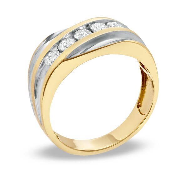 Previously Owned - Men's 1/2 CT. T.w. Diamond Slant Wedding Band in 14K Two-Tone Gold